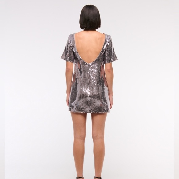 Abercrombie & Fitch Sequin Tee Shift Mini Dress Silver NWT Medium Petite - Picture 5 of 14